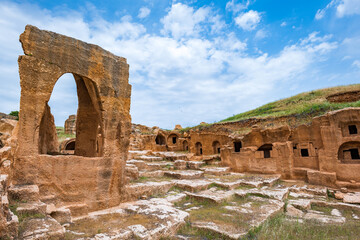 Dara ancient site and the rock tombs near the city of Mardin, Turkey. The view of archaeological...