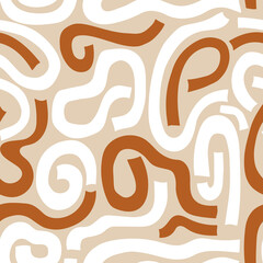 Aesthetic modern trendy seamless pattern with Abstract line in earth colors. Colorful vector Illustration 