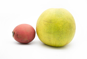 whole pomelo and Velvet apple or gaab isolate on white background
