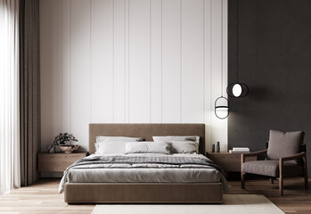 home interior, scandinavian style bedroom mock up, 3d rendering