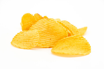Potato chips isolated on white background. Collection.