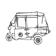 Bajaj is an icon of public transportation in the city of Jakarta, Indonesia. (Bajaj is a three-wheeled motorized vehicle)