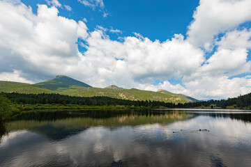 Sunny view of the beautiful Marys Lake of Rocky Mountain National Park