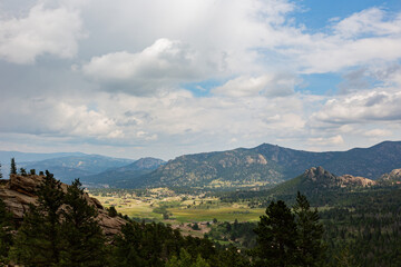 Sunny view of a small town near Rocky Mountain National Park