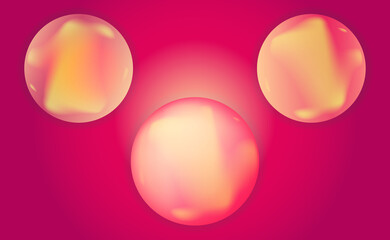 Light and reflections inside glass balls. 3D shapes on a gradient pink background. An element of the game. Vector illustration