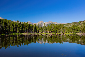 Sunny view of the dreamy reflex at Sprague Lake