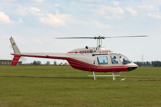 RAF Waddington, Lincolnshire, UK - July 6, 2014: Bell 206B-3 Jetranger helicopter G-DOFY.