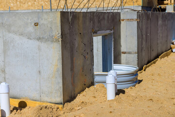 New residential home with window well for basement unfinished construction