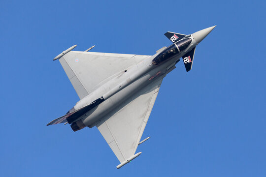 Payerne, Switzerland - September 6, 2014: Royal Air Force (RAF) Eurofighter EF-2000 Typhoon FGR.4 ZK343 from No.29(R) Squadron based at RAF Coningsby.