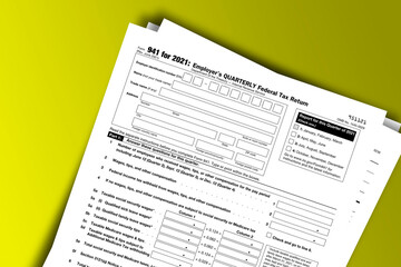 Form 941 documentation published IRS USA 06.24.2021. American tax document on colored