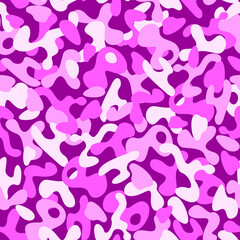 Seamless camouflage texture. Trendy camouflage style, pattern. Vector illustration. Pink texture, military army and hunt