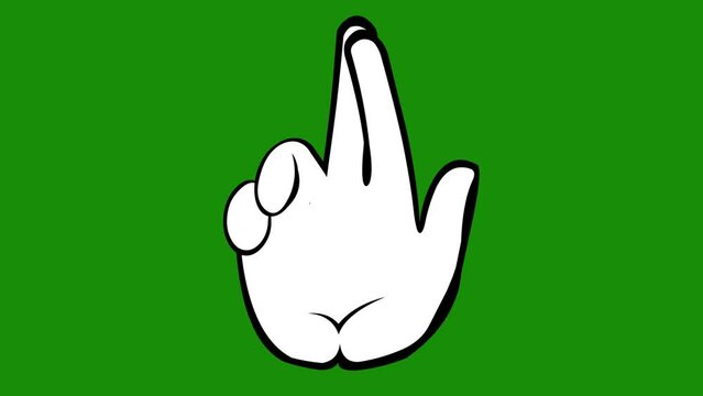 Loop animation of a hand crossing its fingers, drawn in black and white, in the concept of wishing good luck or making a wish. On a green chroma key background