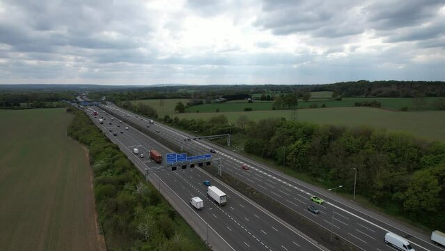 M1 motorway Junction with M25 drone aerial view southbound
