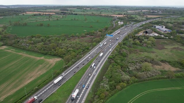 Rising drone aerial view M1 Junction with M25
