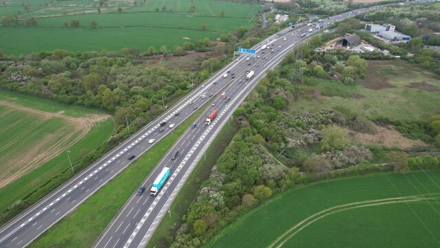 High Aerial view of M1 M25 Junction motorway