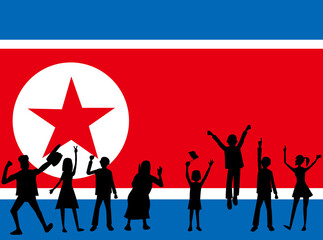 北朝鮮を応援している人々のイラスト素材です。