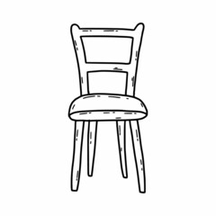 Chair on white background. Vector doodle illustration. Linear icon. Stool. Furniture for house.