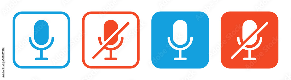 Poster mic or microphone icon sign. mute and unmute audio microphone icon set. vector illustration