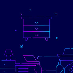 Dresser, chest of drawers gradient line vector icon, simple illustration on a dark blue background, Furniture, interior items related bottom border.