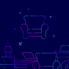 Easy chair gradient line vector icon, simple illustration on a dark blue background, Furniture, interior items related bottom border.