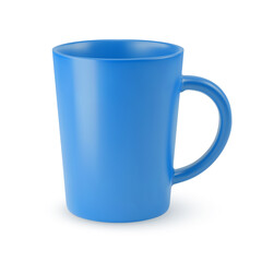 Illustration of Empty Blue Ceramic Coffee Cup or Tea Mug on a White Backdrop. Isolated Mockup with Shadow Effect, and Copy Space for Your Design