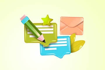 Document 3d envelope. Realistic symbol communication. Business news and invitations.