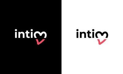logotype typography for intimate, with icon love heart as letter m, simple minimalist modern style