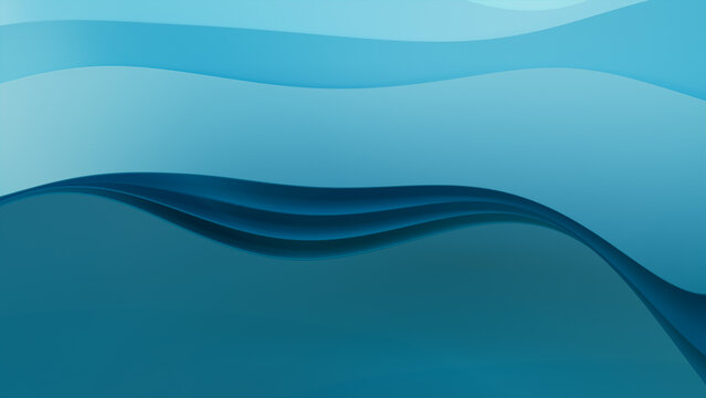 Turquoise 3D Waves form a Colorful abstract background. 3D Render with copy-space.  