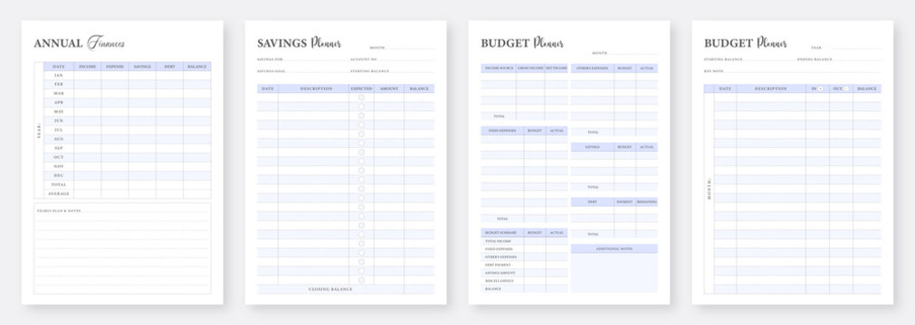 Minimalist Financial planner. Daily, Weekly, Monthly Financial Planner. Printable financial planner templates. Finance, budget, income, savings, expense planner. 3 Set of minimalist planners.