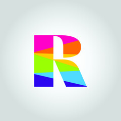 Rainbow color R letter Logo design illustration template vector icon