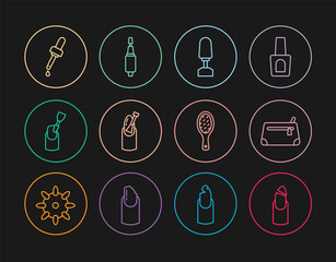 Set line Broken nail, Cosmetic bag, Milling cutter for manicure, Nail, Pipette with oil, file and icon. Vector