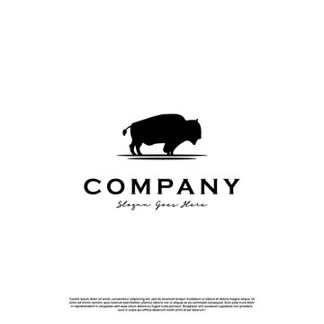Bison Bull Buffalo Angus silhouette logo design icon template