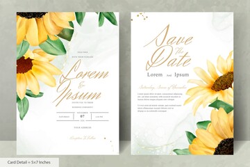 Wedding Invitation Card Set with Watercolor Sunflower