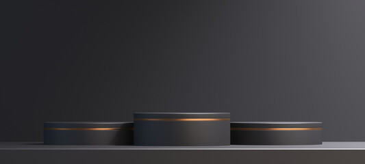 3d podium product mockup with abstract background on black and gold background,3d render illustration