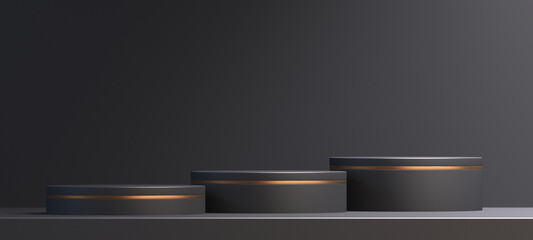 3d podium product mockup with abstract background on black and gold background,3d render illustration