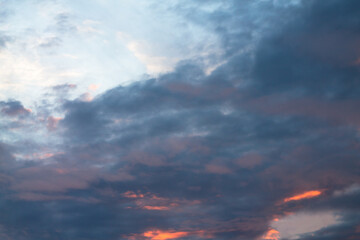 during sundown. Colourfull sky with clouds. local rain,thunder Template design of holiday greetings, decoration packaging, postcard, poster. atmosphere perturbation
