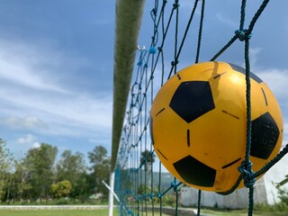 soccer ball in goal net