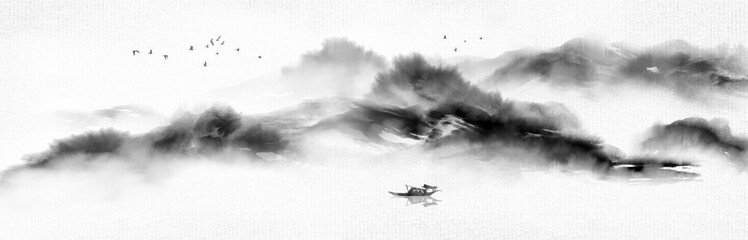 The artistic conception and elegant background of Chinese style ink landscape painting