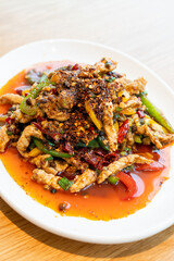 stir-fried pork with Mala Chilli