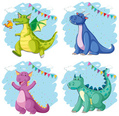 Set of different cute dragons cartoon