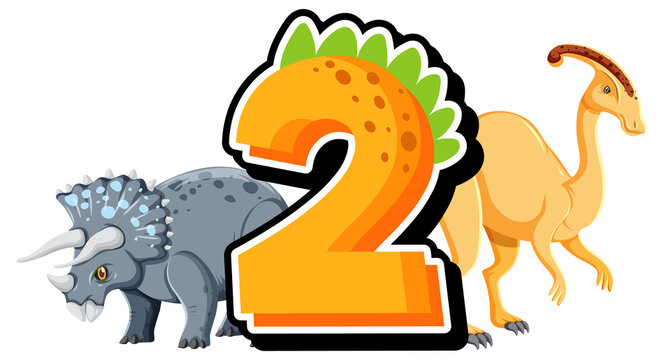 Two dinosaurs with number two cartoon