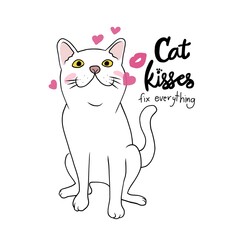 Cat kisses fix everything cartoon vector illustration