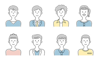 手描き風・笑顔の男性のベクターイラストセット