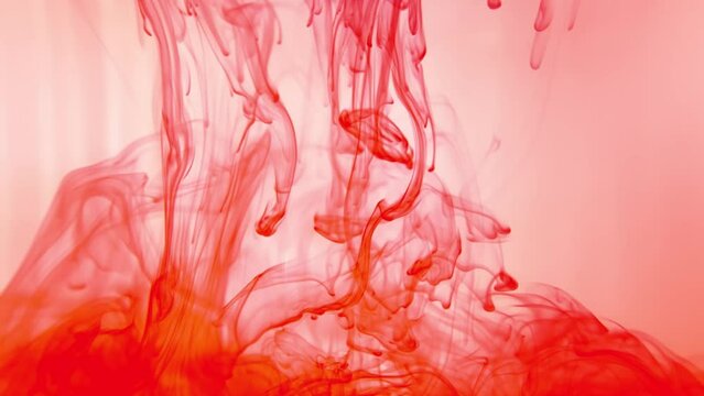 Bloody red colour, blood in water. Color paint splatter. Spray paint blot element. Colorful ink stains mess. Watercolor spots. Splash paint mixing.