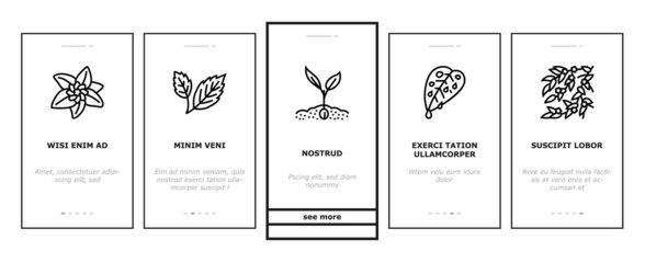 Leaf Branch Natural Foliage Tree Onboarding Mobile App Page Screen Vector. Organic Freshness Leaf And Flower, Vegetarian Food Ingredient And Herbal Nature Environment. Oak Autumn Forest Illustrations