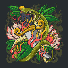 green snake with knife