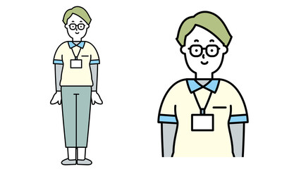 普通に立っているユニフォームを着た女性の介護士の全身イラスト素材。