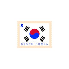South Korea postage stamp. South Korea National Flag Postage Stamp. Stamp with official country flag pattern and countries name vector illustration