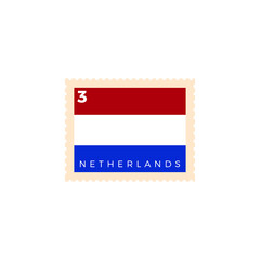 Netherlands postage stamp. Netherlands National Flag Postage Stamp. Stamp with official country flag pattern and countries name vector illustration