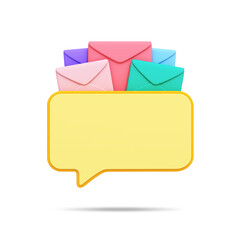 Chat box envelope unread email inbox internet mail junk outbox send speech type text electronic message network online live chat reading writing receive communication. clipping path. 3D Illustration.